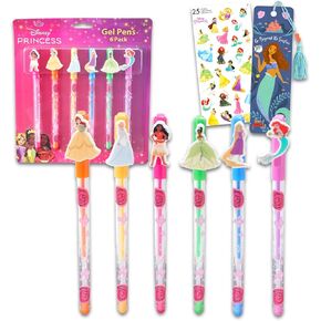 Disney Princess School Supplies Gel Pen Set - 6 Pc Disney Princess Gel Pens Party Favors Bundle for Kids Plus Stickers, More | Disney Princess Pens for Kids, Disney Princess School Supplies