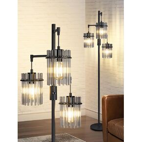 Industrial Modern Floor Lamps for Living Room, Dimmable Glass Tree Standing Tall Lamps with 3 Elegant Teardrop Cage Head & 800 Lumens LED Bulbs for Bedroom Office (66inch Tall)