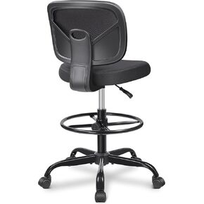 Primy Office Drafting Chair Armless, Tall Office Desk Chair Adjustable Height and Footring, Mid-Back Ergonomic Standing Desk Chair Mesh Rolling Tall Chair for Art Room, Office or Home(Black)