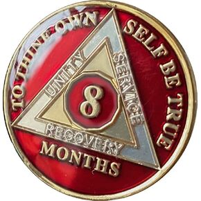 8 Month AA Medallion Metallic Mandarin Red Sobriety Chip