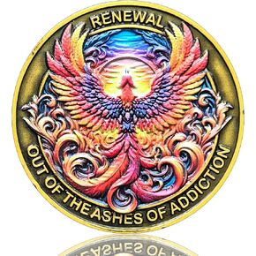 Out of The Ashes of Addiction Phoenix Renewal Serenity Prayer Sobriety Chip AA Medallion for Motivation and Reflection