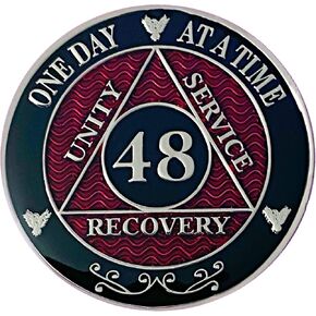Simply Minimal 48 Year AA Silver Color Plated-Medallion, Alcoholics Anonymous Chip, AA Coin (AA Red 48 Year Coin)