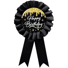 Happy Birthday Boy Girl Child Adult Anniversary Tinplate Badge Pin Award Ribbon Party Decorations Supplies Black 1pcs