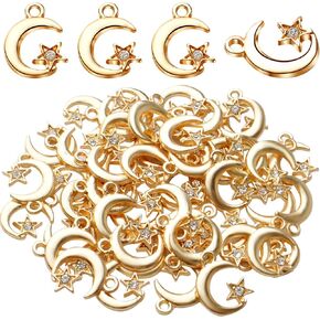 BronaGrand 50pcs Alloy Star Moon Charms Crystal Rhinestone Celestial Crescent Pendants Charms Jewelry Making Accessories for DIY Earrings Bracelet Necklace Crafts Designs