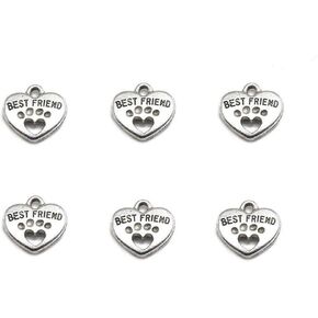 ALIMITOPIA 30pcs Heart Shape Pet Paw Print Best Friend Paw in Heart Lettering Charm Double-sided Pendant for DIY Bracelet Necklace DIY Jewelry Making Findings(Silver Tone)