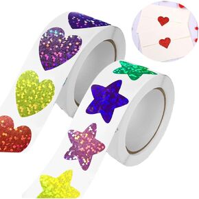 500pcs Foil Star Stickers and 500pcs Colorful Heart Shaped Stickers for Reward Chart, 1In Self-Adhesive Five-Pointed Glitter Stickers Love & Star Stickers for Kids Reward Teachers Parents DIY Crafts.