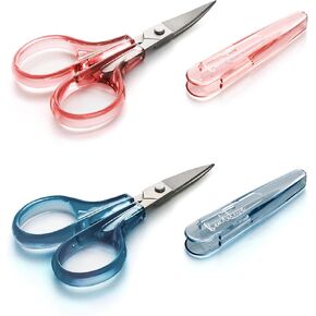 Beaditive Detail Craft Scissors Set (2 Pc.) Curved and Straight, Sharp, Compact | Sewing, Embroidery, Paper Cutting, Crafting | Stainless Steel | Protective Cover (Green)