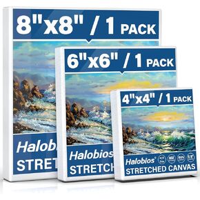 3 Packs Stretched Canvases for Painting with 4x4 Inch, 6x6 Inch, 8x8 Inch, Square Blacnk Canvases for Acrylics,Oils & Other Painting Media, 5/8 Inch Profile 100% Cotton Artist Framed Canvas
