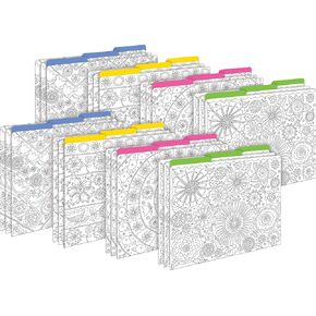 Barker Creek Color Me! in My Garden Designer File Folders on 14pt Stock, Set of 24, Multi-Design, Adult Coloring Book Style, Letter Size, 1/3 Cut Tabs, 24 per Set (4386)