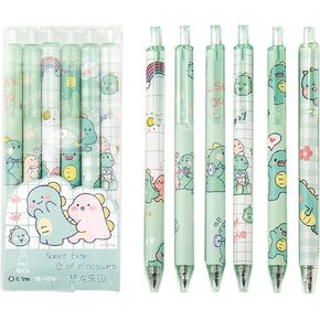 6 Pcs Gel Ink Pens Cartoon Retractable Pens Cute Animal Pen 0.5mm Ballpoint Pen Office School Supplies for Girls (Dinosaur)