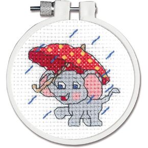Janlynn Elephant Counted Cross Stitch Kit with Hoop, Multicolored