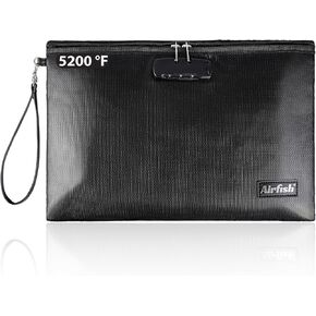 Airfish Fireproof Document Bags with Lock, 14.2 x 10 inches Zipper Closure Money Bag, Safe and Waterproof Storage Pouch for A4 A5 Document, Cash, Watch, Jewelry, Passport, Phone, Pad