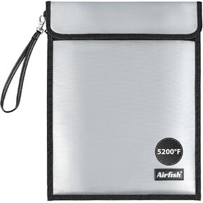Airfish Fireproof Document Bags with Lock, 14.2 x 10 inches Zipper Closure Money Bag, Safe and Waterproof Storage Pouch for A4 A5 Document, Cash, Watch, Jewelry, Passport, Phone, Pad