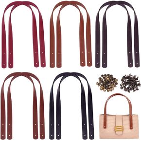 PH PandaHall 10pcs Leather Bag Handles, 23.6 Inch Leather Bag Straps with Antique Bronze Rivets Purse Handles Short Handbag Strap Replacement Handles for DIY Handbags Crochet Bags Tote Bag Making