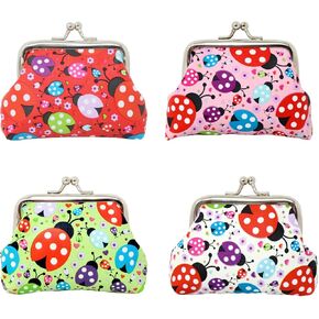 Honbay 4PCS Ladybug Coin Purses Classic Change Purse Cute Animal Change Pouch with Kiss Lock Clasp for Home Party Holiday or Birthday Gift (4 Color)