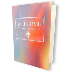 Welcome to Our Church Folders | 25 pk 9x12" Full Size | 2 Pocket Christian Visitor Gathering Folders, New Member Welcome Folder Matches Welcome Prayer Card Tracts