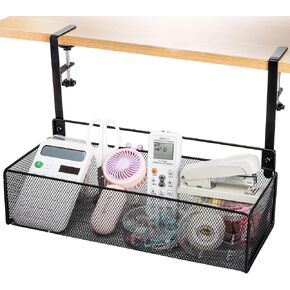 SOUJOY Under Desk Drawer, No Drilling Clamp On Desk Side Storage Organizer, Mesh Metal Hanging File Document Bin Holder for Office Supplies Home School