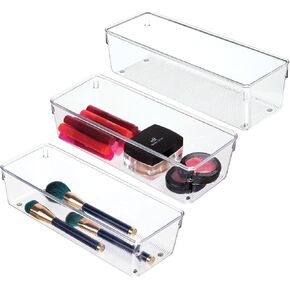 صناديق منظم الدرج البلاستيكي Idesign - تخزين للمطبخ والحمام والأدراج المكتبية - مجموعة من 3 - واضحة in Kuwait