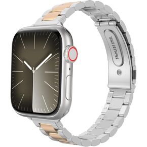 MoKo Thin Band Compatible with Apple Watch 38mm 40mm 41mm, Slim Stainless Steel Wristband Metal Replacement Adjustable Strap for iWatch SE SE2 Series 9 8 7 6 5 4 3 2 1, Starlight