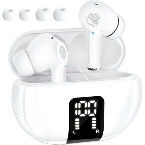 AI Translation Earbuds Real Time Language Translator Earbud Headphones Device 144 Language Two-Way Translating Earbuds Real Time Spanish English Translator Headphones Instant Translate Earbuds White