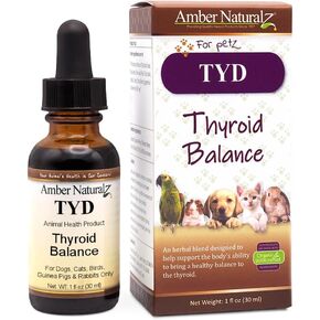 Amber NaturalZ TYD Thyroid Balance Herbal Supplement for Dogs, Cats, Birds, Guinea Pigs, and Rabbits | Herbal Pet Supplement for Thyroid Health | 1 Fluid Ounce Glass Bottle | Manufactured in The USA in Kuwait
