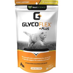 vetriscience glycoflex plus chondroitin support support supports ، نكهة الدجاج الكريمية ، 30 مضغ - الورك الذي تم إثباته سريريًا وملحق صحية مشتركة مع MMG و DMG والجلوكوزامين للقطط.