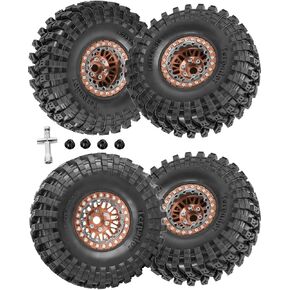 RC 1.9 "Beadlock Wheels 1.9 Tires Beadlock for 1/10 SCX10 90046 AX103007 SCX10 III TRX4 6 Gen7 8 RC Crawler ، Alloy 1.9 RC Wheels and Tires Rubber Tyres 1.9 Rims W/Wheels Ring ، Rainbow