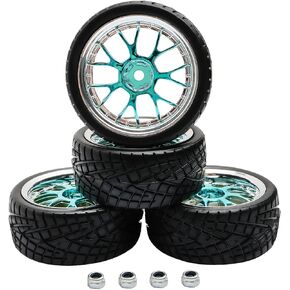 4PCS 12mm Hex Hub RC Cars Wheels and Tires,62mm On Road Touring Rubber Racing Rally Tires Set for 1:10 1:16 1:18 XV01 TT01 TT02B HSP 94122 94123 94103 3850 3851 FW06 16889 RC Cars(Silver Blue)