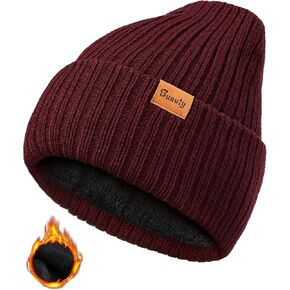 Beanie Hats for Men Women Fleece Winter Hat Chunky Knit Skull Stocking Caps for Guys Thermal Snow Hat Heated Cuffed Gift in Kuwait