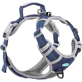 ThinkPet No Pull Harness Breathable Sport Harness with Handle-Dog Harnesses Reflective Adjustable for Medium Large Dogs,Back/Front Clip for Easy Control M Dark Blue