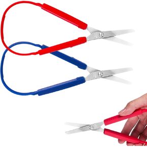 2 Pcs Loop Scissors Grip Scissors Adaptive Cutting Scissors Loop Handle Easy Self Opening Scissors Mini Loop Scissor for Kids Children Toddler Adults Special Needs, Paper Cutting Sewing Work Art Craft
