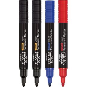 JVPEN Permanent Markers Office Supplies - Bold Colors, easy-to-see color, Long-Lasting Ink Supply, visible ink level, Industrial Use, Adopting liquid-type, Black, Blue, Red, Pack of 4