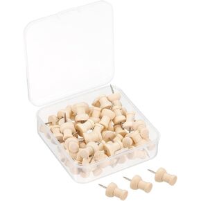 PATIKIL Wooden Push Pins, 50 Pack Thumb Tacks Decorative Wood Pushpin Clips for Map Picture Hanging Office Supplies, Brown