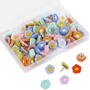 60 Pcs Flower Push Pins, Thumb Tacks for Wall, Thumb Tacks for Cork Board, Cute Decorative Thumbtacks, Colorful Bulletin Board Pins Cork Board Pins for Desk Decorations Photo Display Map Office Home