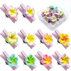 Flower Push Pin Clips for Cork Board, Colorful Push Pins with Wooden Clips Decorative Thumb Tacks for Wall Pushpins Thumbtack for Bulletin Board Decorations, Artworks, Notes, Photos 20 Pcs