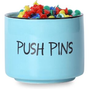 Ceramic Push Pins Holder, Paper Clips Dispenser Organizer for Desk and Binder Clips Holders Container for Office School Home Supplies 3.4Inch, White