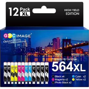 GPC صورة متوافقة 564XL خرطوشة حبر HP Printers استبدال HP 564XL 564 XL حبر الحبر حزمة التحرير والسرد متوافقة مع Photosmart 7510 7515 7520 7525 C309A PRINTER (12 حزمة مع أسود الصورة) in Kuwait