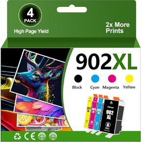 902XL Ink Cartridges High Yield for HP 902XL Ink Cartridges Combo Pack, 902 XL Ink Cartridges Compatible with HP OfficeJet Pro 6978 6968 6970 6960 6975 OfficeJet 6958 6962 6950, 4 Pack Lastest Chip
