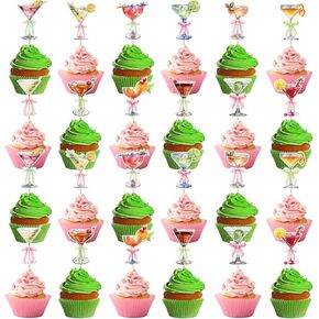 Martini Birthday Party Decorations - 24 PCs A Tiny Bit Older Cake Topper Decor for Girls Women Tini Espresso Cocktail Cupcake Toppers Weenies and Tinis Bar Bachelorette Bridal Shower Supplies
