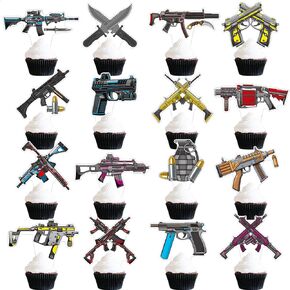 Gun Cupcake Toppers Gun Pistol Party Decorations 48PCS Gun Shooting Party Cupcake Picks Rifle Gun Birthday Cake Decorations for Military Weapon Baby Shower Supplies