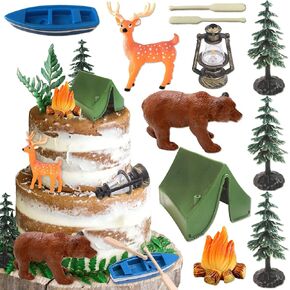 Roaring Good Time Camping Party Cupcake Toppers Deer Three Bear Tent Cupcake Picks Happy Camping Cake Decorations for Camping Party Supplies