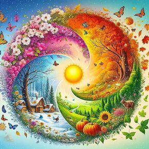 Anuver Four Seasons Diamond Painting Kits for Adults, 5D DIY Diamond Art Kits for Beginners, Full Drill Diamond Painting Kits for Home Wall Decor, 12x12 Inch