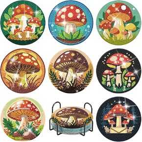 8 Pcs Cow Diamond Painting Coasters with Holder, Highland Cow Diamond Painting Kits, Cute Cow Diamond Art Coasters, 5D DIY Full Drill Diamond Dots, Diamond Art Kits for Adults Crafts Supplies