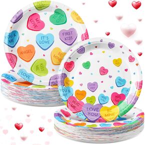 100 Pcs 7 Inch Valentine‘s Day Paper Plates Disposable Conversation Heart Paper Plates Round Sweetest Day Plates Decorative Tableware for Anniversary Wedding Bridal Shower Birthday Supplies in Kuwait