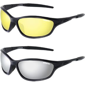 Sport Glasses for Men Women - UV400 Protection Glasses - Driving Cycling Running Glasses - Yellow Lens/Smoke + Mirror Coating - pack of 2