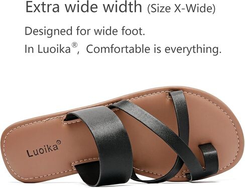 Luoika Women's Wide Width Flat Sandals, Flip Flop Slides Sandal Casual Strapy Sandal Slip on Summer Beach Shoes for Women. in Kuwait