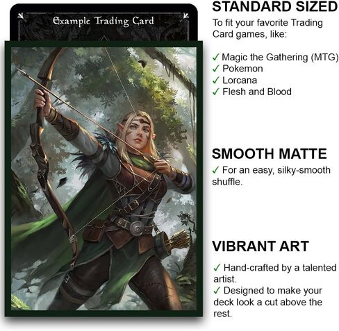 Fantasy North - Aelwyn Alorr - Wood Elf Ranger - 100 Smooth Matte TCG Trading Card Sleeves - Fits Magic MTG Commander Pokemon and Other Card Games - Playing Card Sleeves in Kuwait
