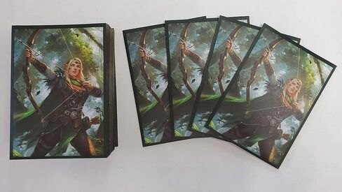 Fantasy North - Aelwyn Alorr - Wood Elf Ranger - 100 Smooth Matte TCG Trading Card Sleeves - Fits Magic MTG Commander Pokemon and Other Card Games - Playing Card Sleeves in Kuwait