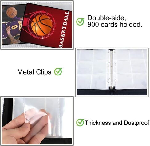 900 Pockets Basketball Card Binder Sleeves for Basketball Trading Cards, Carring Case with Basketball Card Sleeves Album Card Holder Protectors for Football Baseball Sports Card in Kuwait