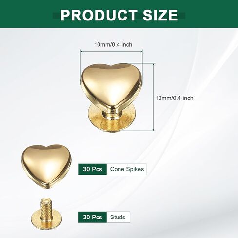 uxcell 30 Pcs Metal Stud Rivets 10mm Heart Shape Decoration Stud Rivet Screw Back Studs for Leather Bags Belt Clothes Shoes Purse Supplies DIY Craft Making, Gold in Saudi Arabia